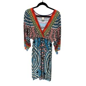 Flying Tomato Midi Dress Womens Small Blue Orange Boho Tribal Geometric Hippie